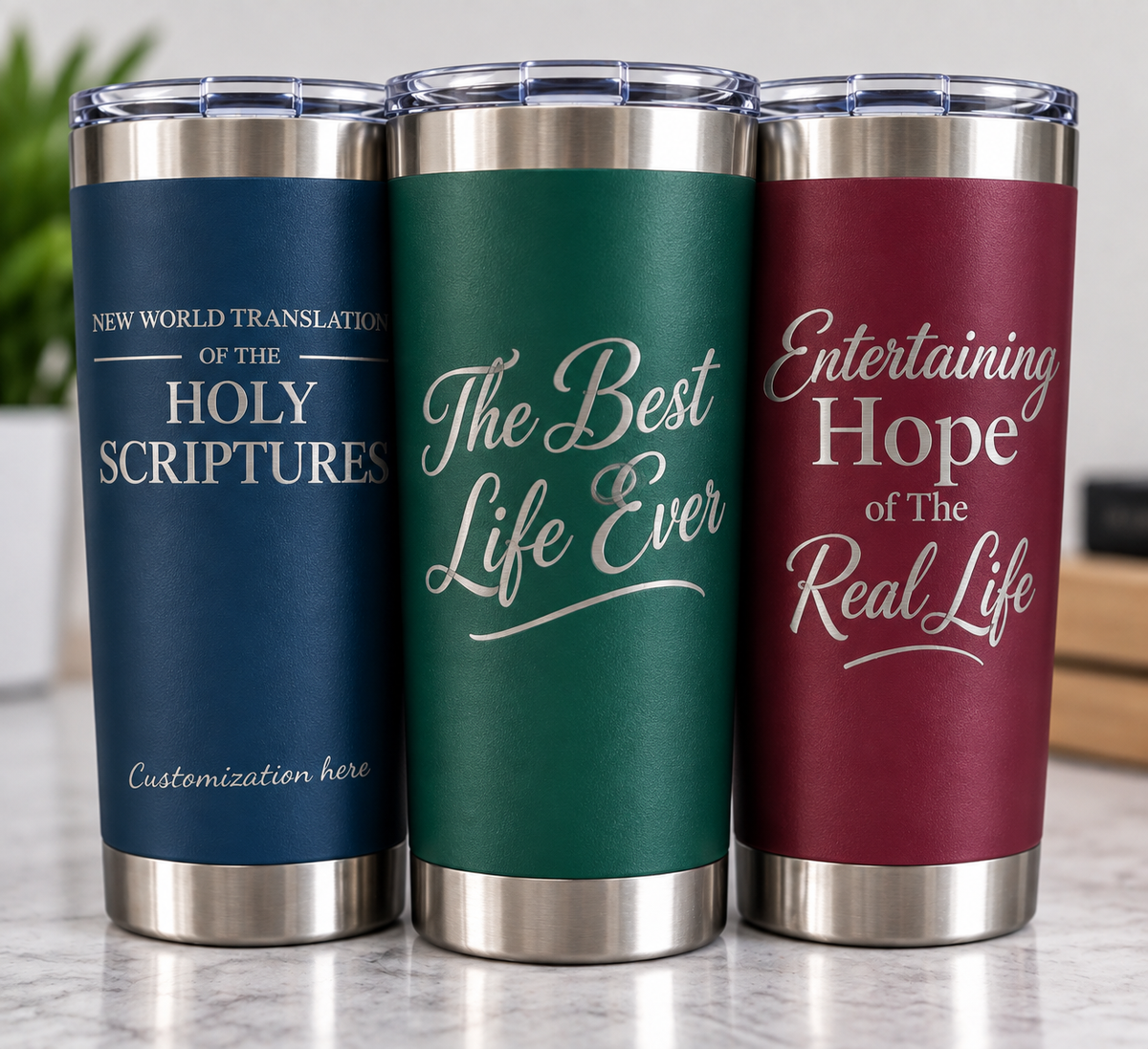 Custom laser engraved 20 oz powder coated steel drink tumblers
