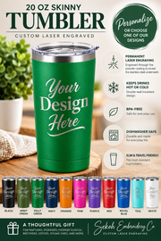 Custom laser engraved 20 oz powder coated steel drink tumblers
