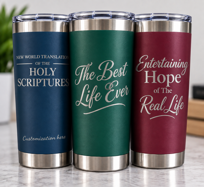 Custom laser engraved 20 oz powder coated steel drink tumblers
