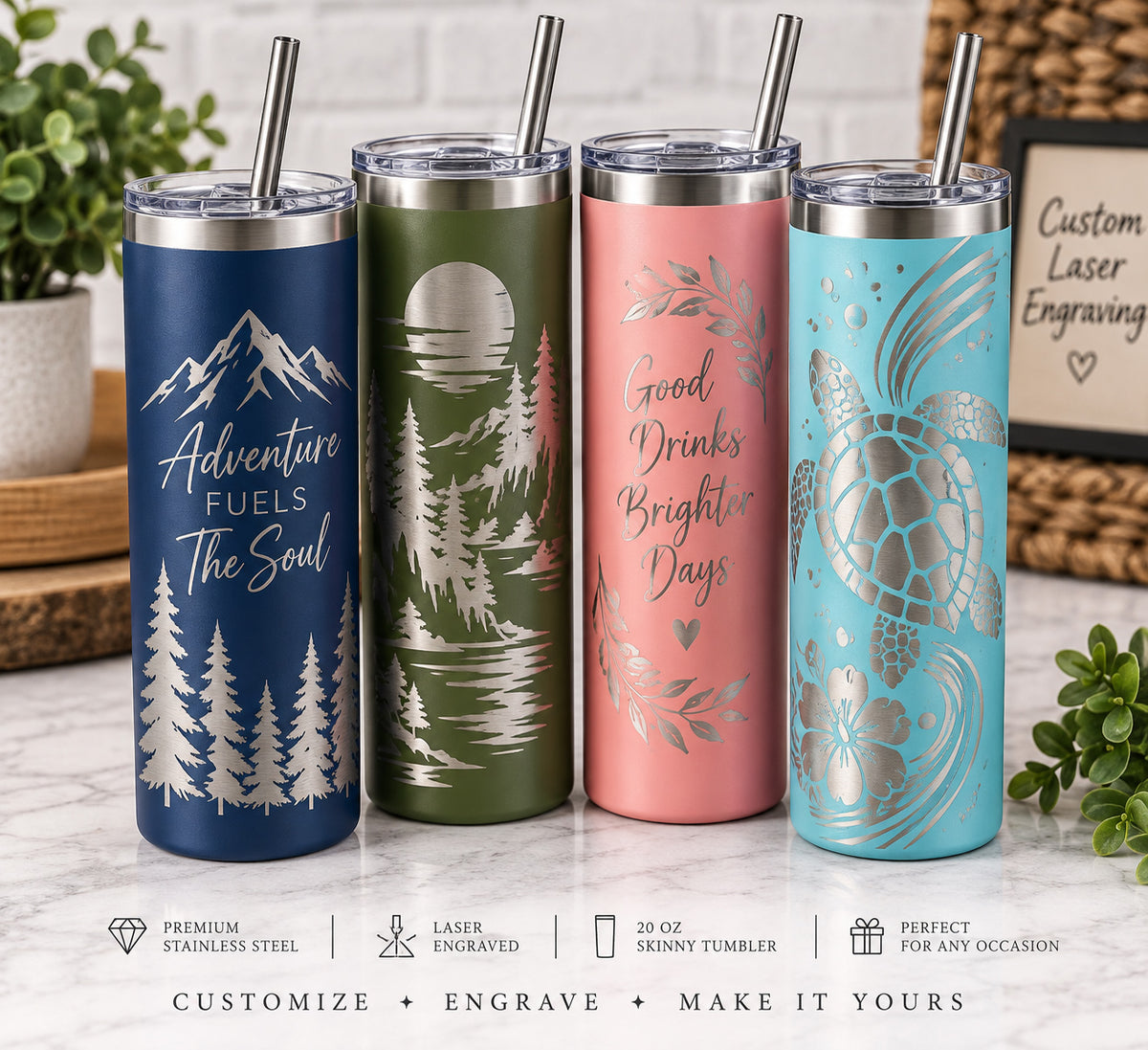 Custom Laser Engraved Powder Coated Tumblers