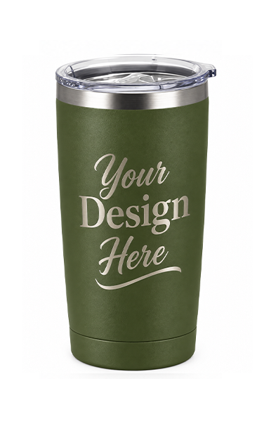 Custom laser engraved 20 oz powder coated steel drink tumblers